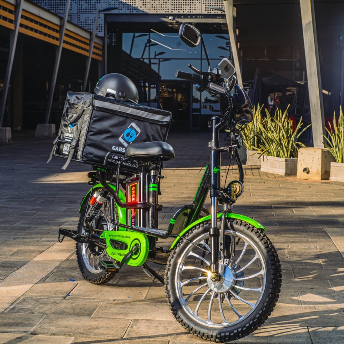 A Gabs Eats electric delivery bike with an insulated delivery box